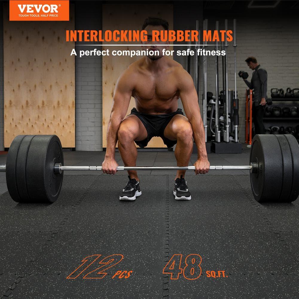 VEVOR 12pcs 1/2 inch Thick Gym Floor Mats, 24" x 24" EVA Foam & Rubber Top Interlocking Workout Floor Mats with 48 sq.ft Coverage, Waterproof Exercise Puzzle Flooring for Gym, Home, Garage, Basement
