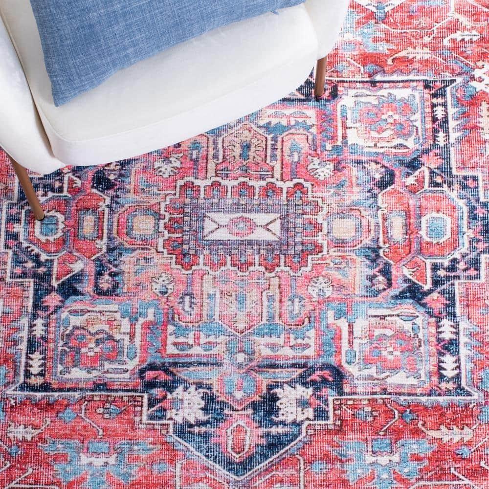 SAFAVIEH Serapi Doncho Traditional Machine Washable Area Rug, Red/Navy, 10' x 14'