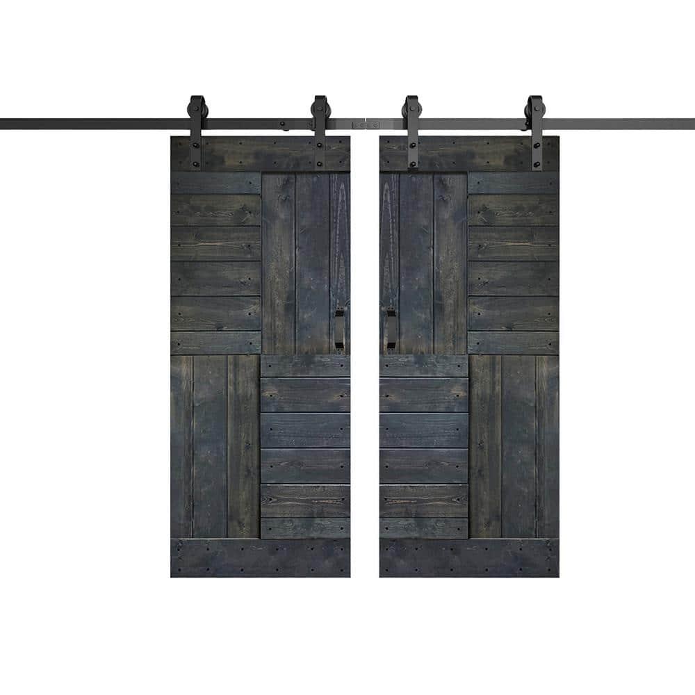 IsLife Patented Product S Series Solid Wood Double Sliding Barn Door With Hardware Kit(Set of 2)-Assembly Needed (Set of 2)