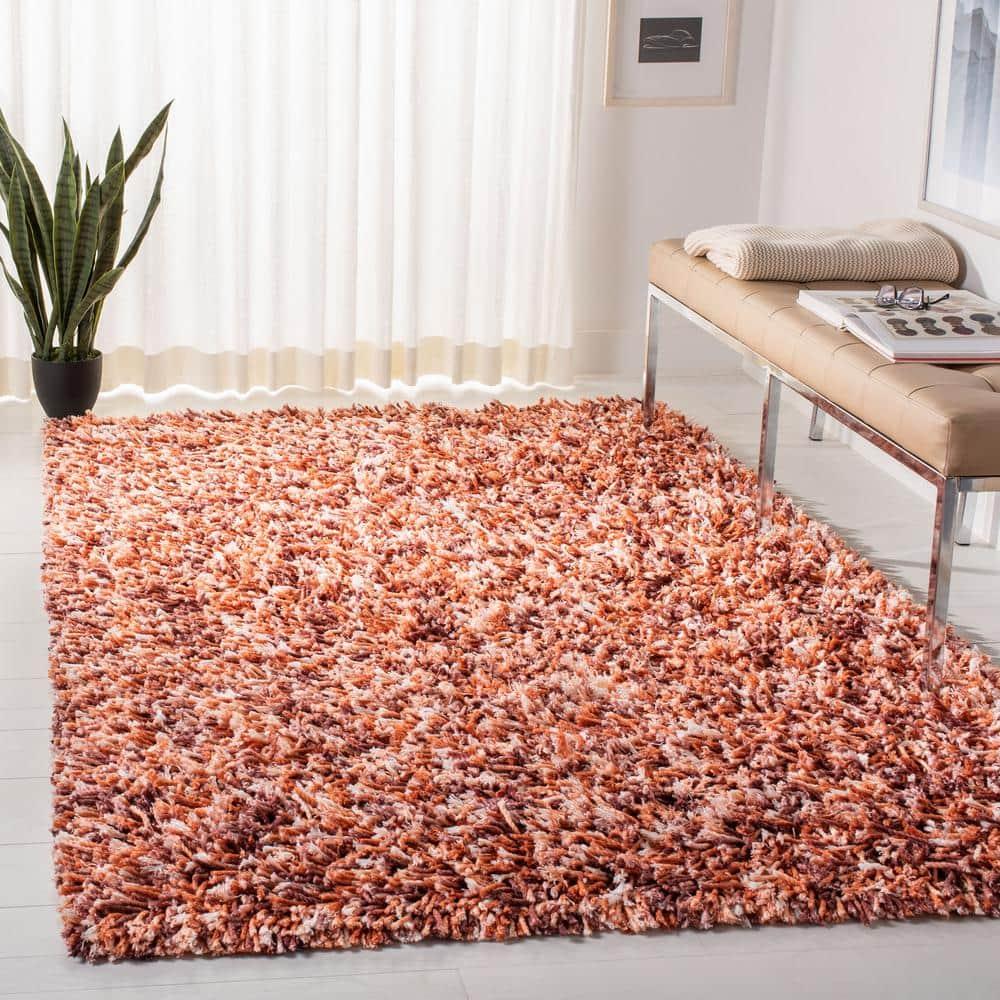 Rio Shag SG960 Hand Loomed Indoor Area Rug - Rust/Ivory - 8'x10' - Safavieh