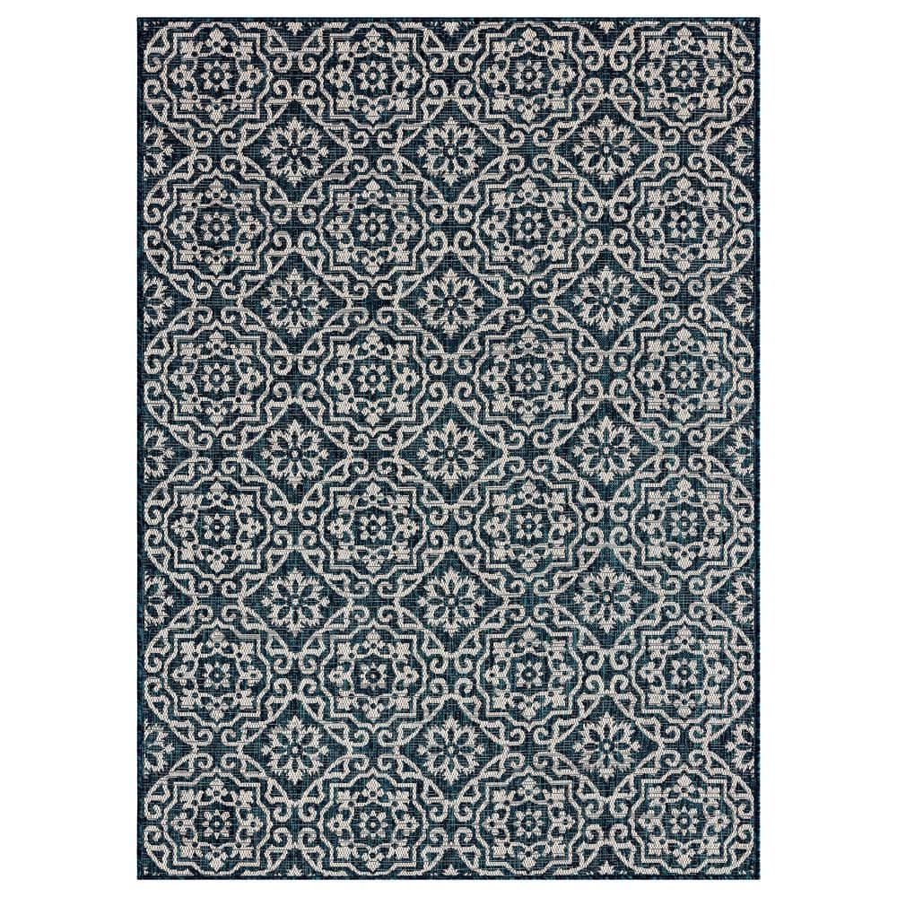 NICOLE MILLER NEW YORK Patio Country Danica Geometric Indoor/Outdoor Area Rug, Navy Blue/ Ivory