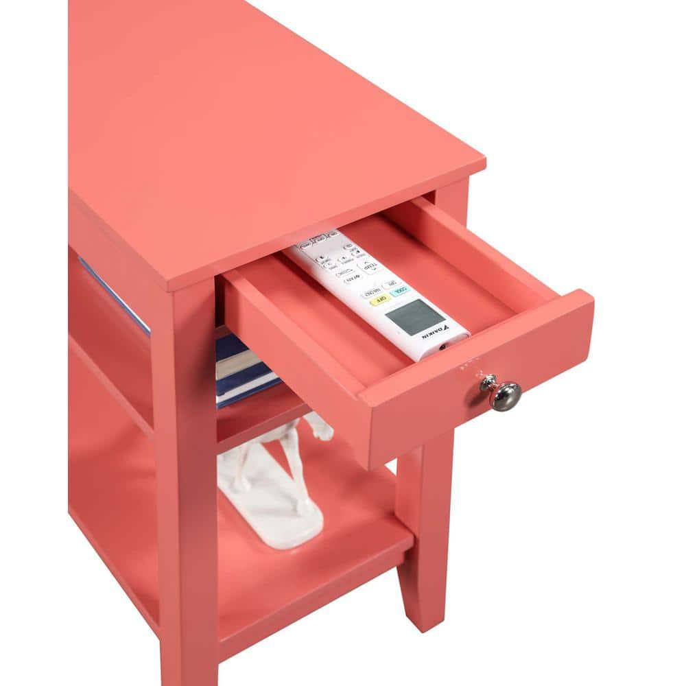 Convenience Concepts American Heritage 1 Drawer Chairside End Table with Shelves, Coral