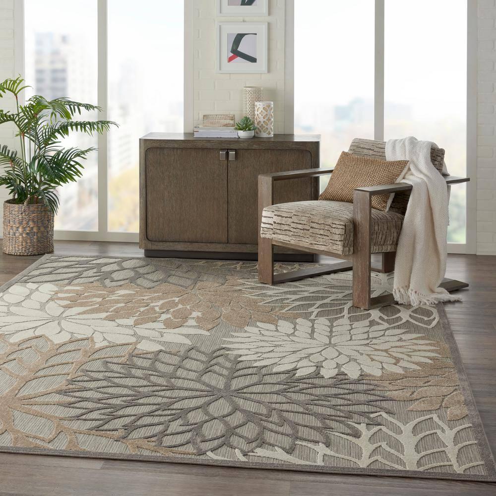Nourison Aloha Floral Bloom Flatweave High-Low Indoor Outdoor Area Rug Natural 7' x 10'