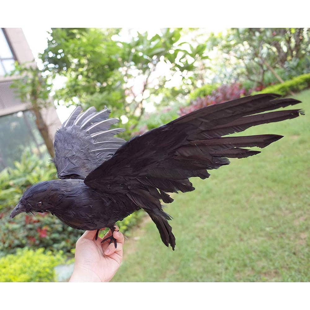 Extra Large Black Feathered Halloween Indoor/Outdoor Crows (2-Pack)