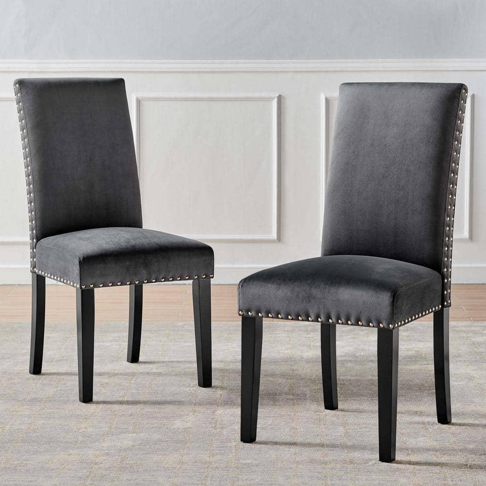 Modway Silver Orchid Lind Velvet Nailhead Trim Dining Side Chairs