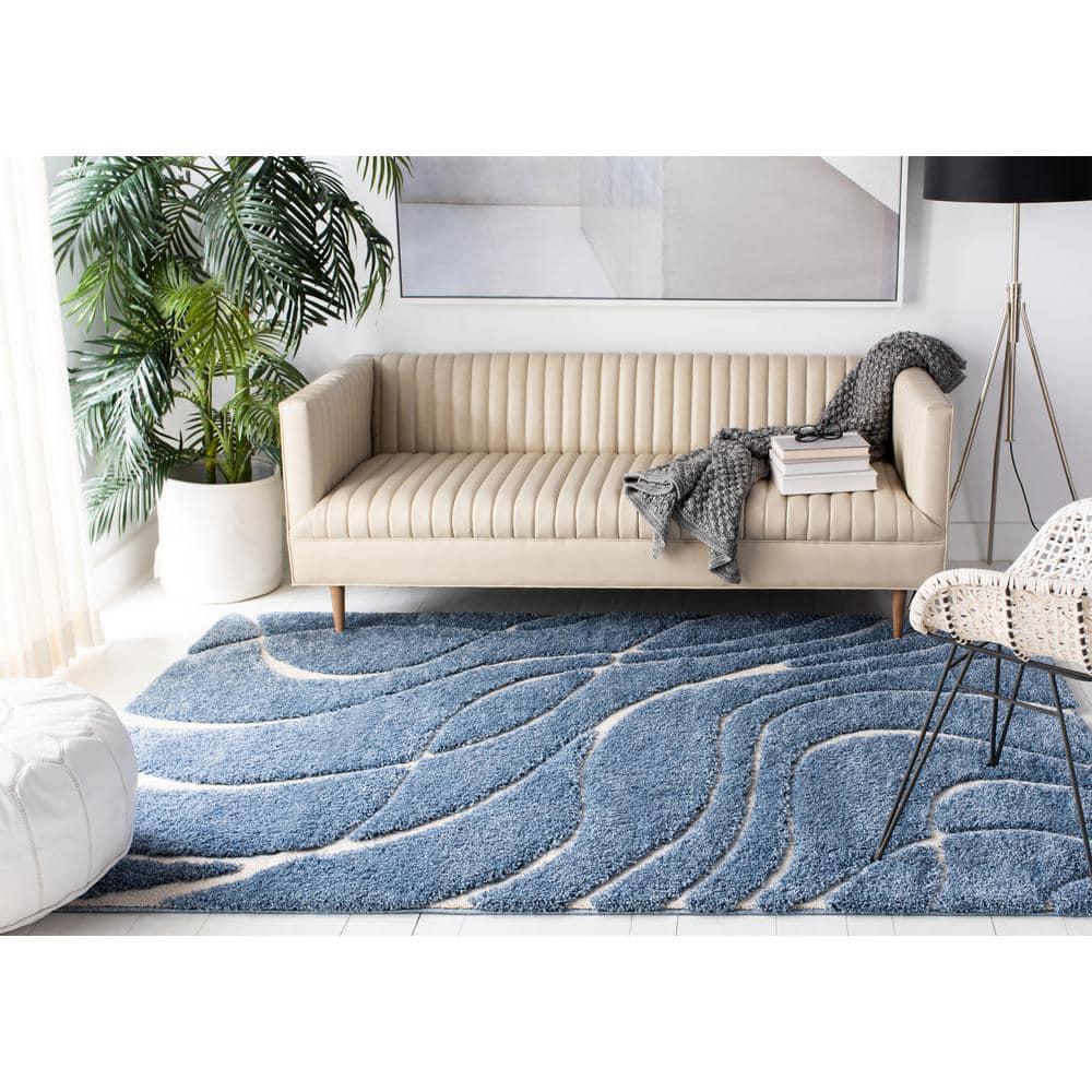 Florida Shag SG471 Power Loomed Indoor Area Rug - Light Blue/Cream - 6'7"x6'7" - Safavieh