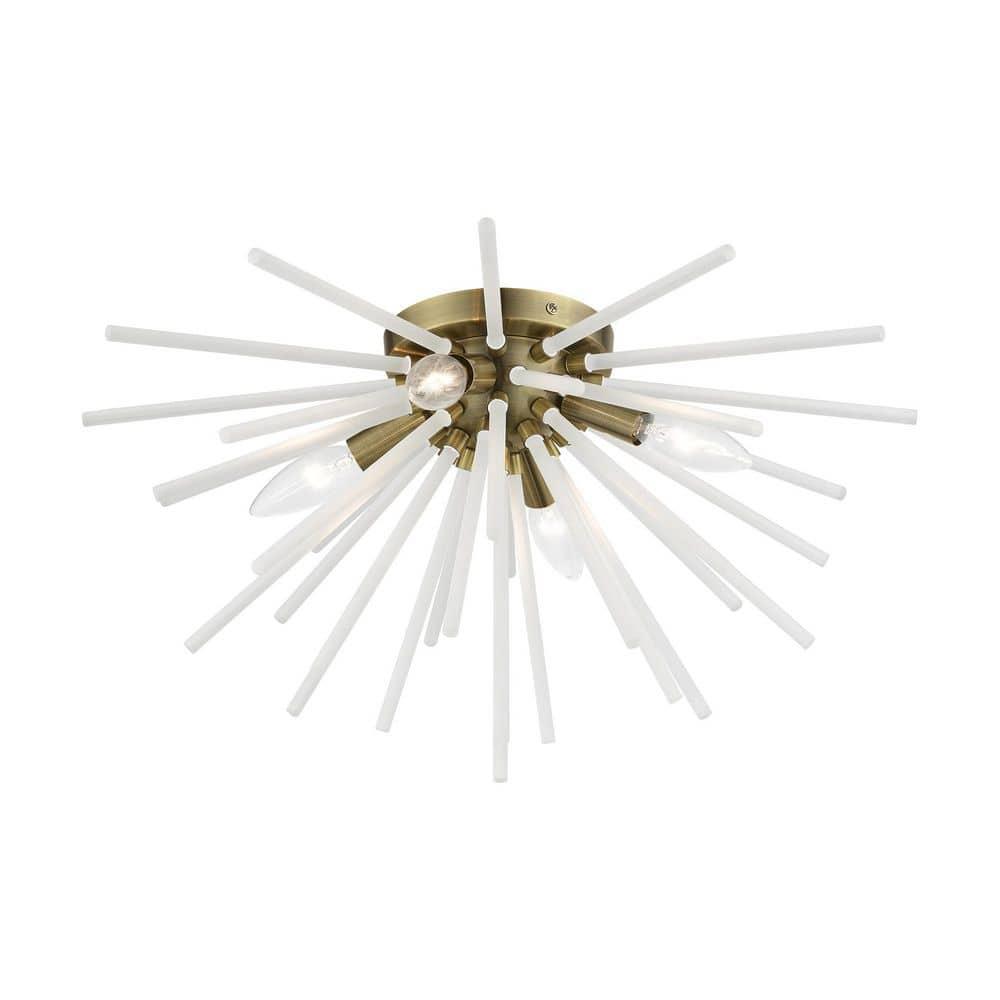 Livex Lighting Uptown 4 - Light Flush Mount in  Antique Brass