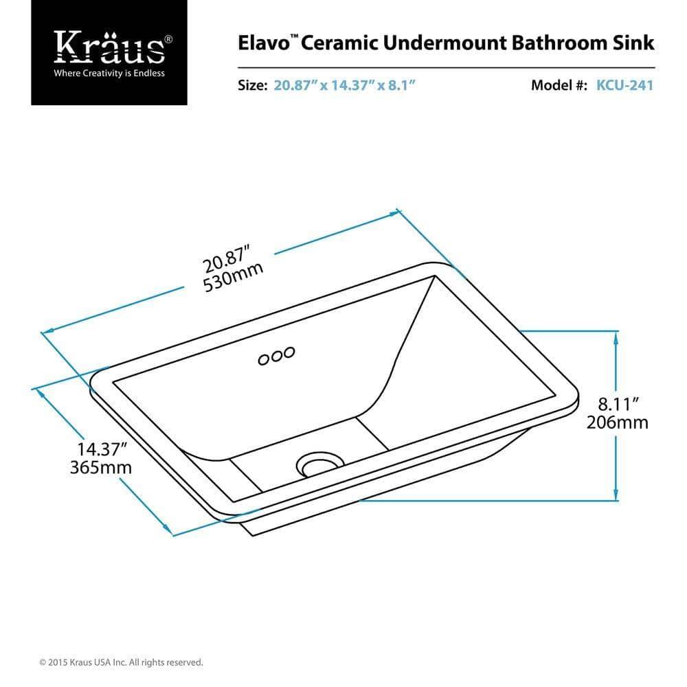 Kraus Elavo Ceramic Rectangular Undermount Bathroom Sink with Overflow KCU-241