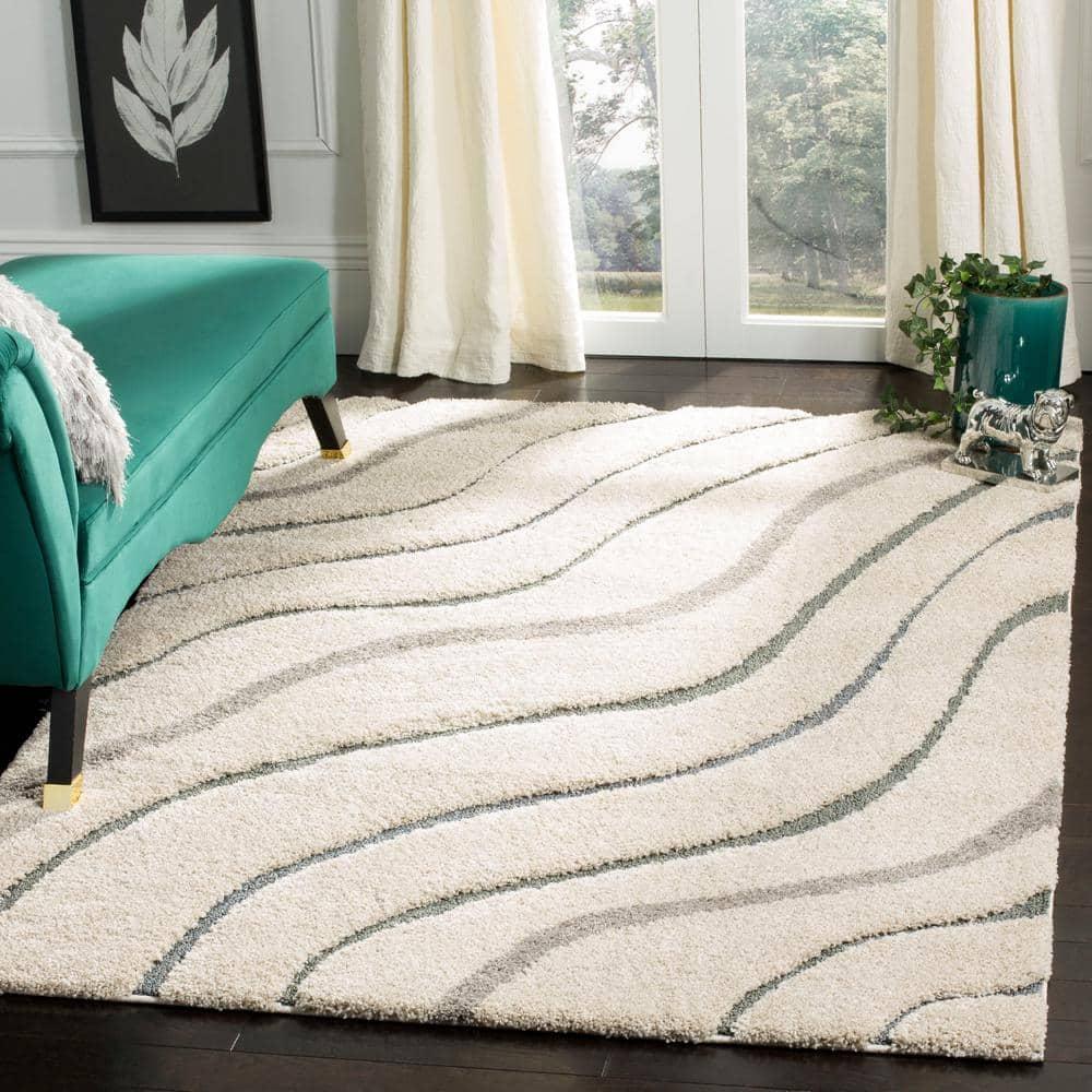 Florida Shag SG472 Power Loomed Indoor Area Rug - Cream/Light Blue - 6'x9' - Safavieh