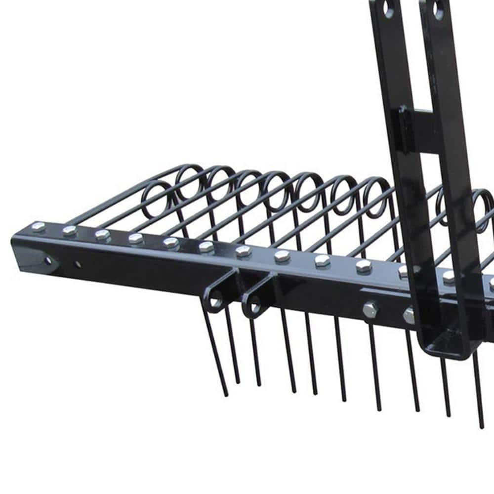 Field Tuff Steel Spring Coil Tine Tow Behind Landscape Rake for Leaves, Pine Needles, Straw, and Grass with 3 Point Hitch Receiver Attachment, Black