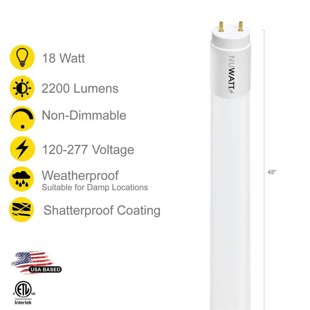 NuWatt 4FT T8 LED Tube Lights A&B Hybrid 3000K warm White, 18W Plug & Play or Ballast Bypass,G5 30PK