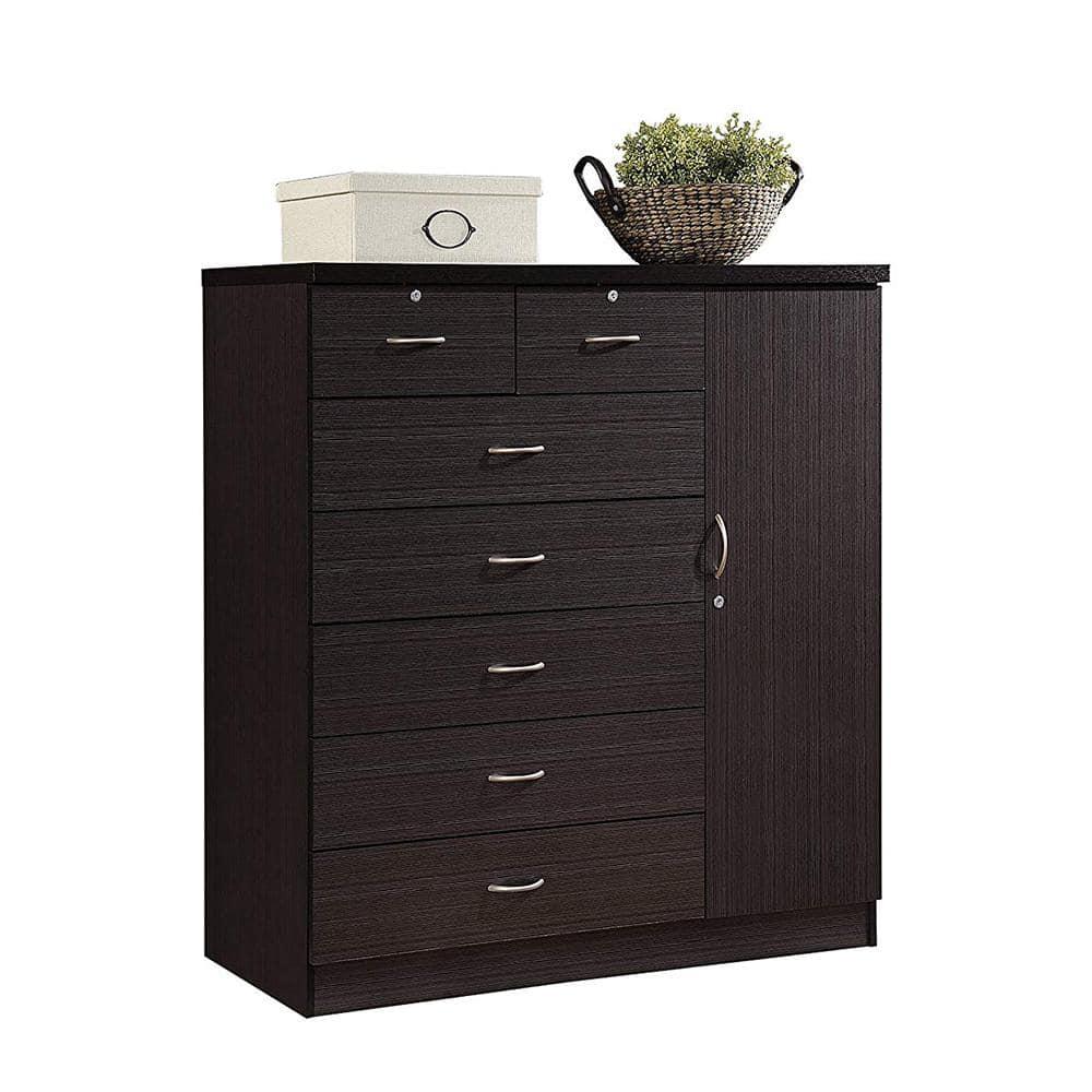 Hodedah 7 Drawer 1 Door Chest, Black