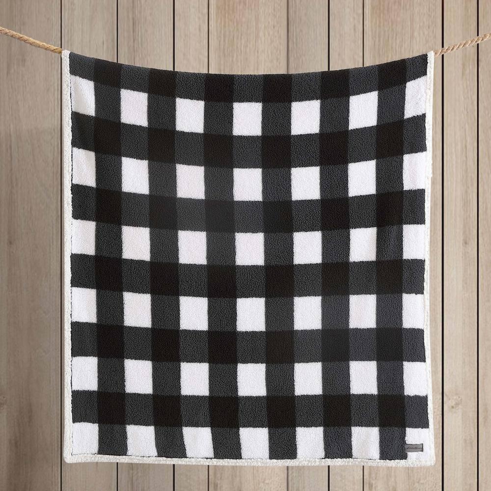 50"x60" Cabin Plaid Reversible Throw Blanket White/Black - Eddie Bauer: Soft Fleece, Travel-Friendly, Machine Washable