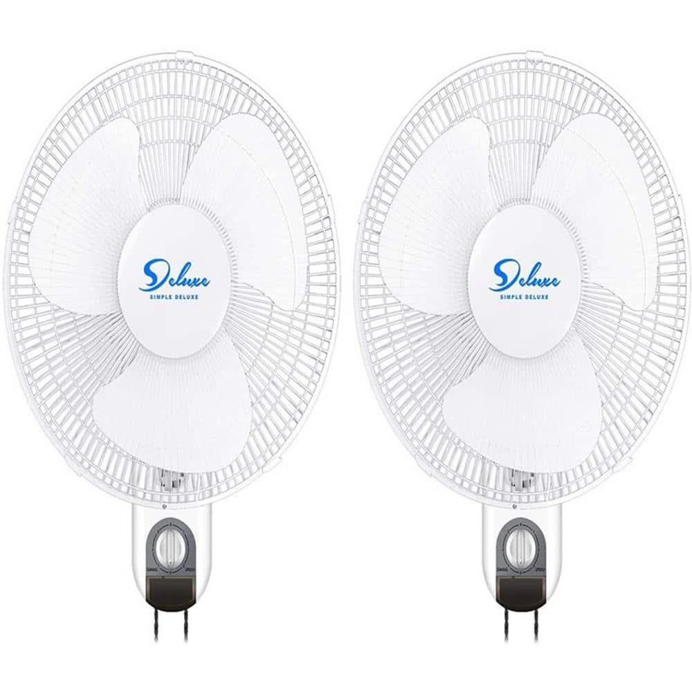 2 Pack 16 in. Indoor White Wall Mount Fan with Adjustable Tilt and Quiet Operation Oscillating