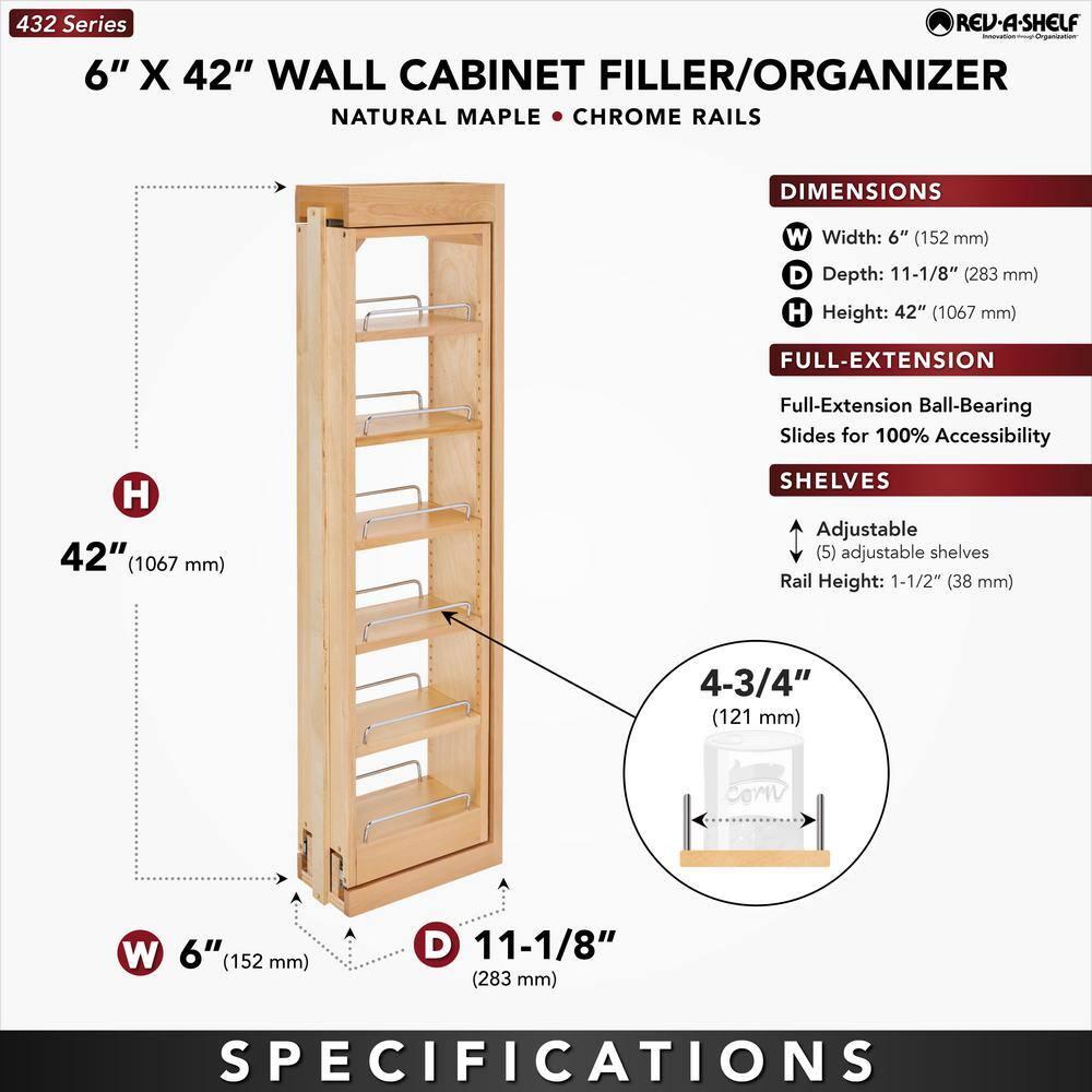 Rev-A-Shelf Pull Out Wall Filler Cabinet Wooden Organizer