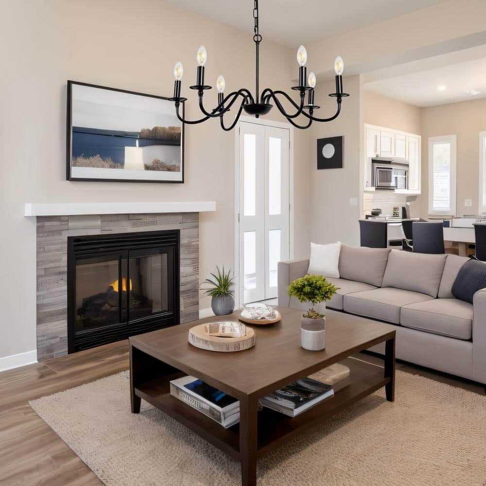 Black Chandelier 6-Light Chandeliers for Dining Room Rustic Farmhouse Chandelier Modern Kitchen Light Fixtures Ceiling Chandeliers Light Fixture for Living Room, Foyer, Bedroom, Hallway,