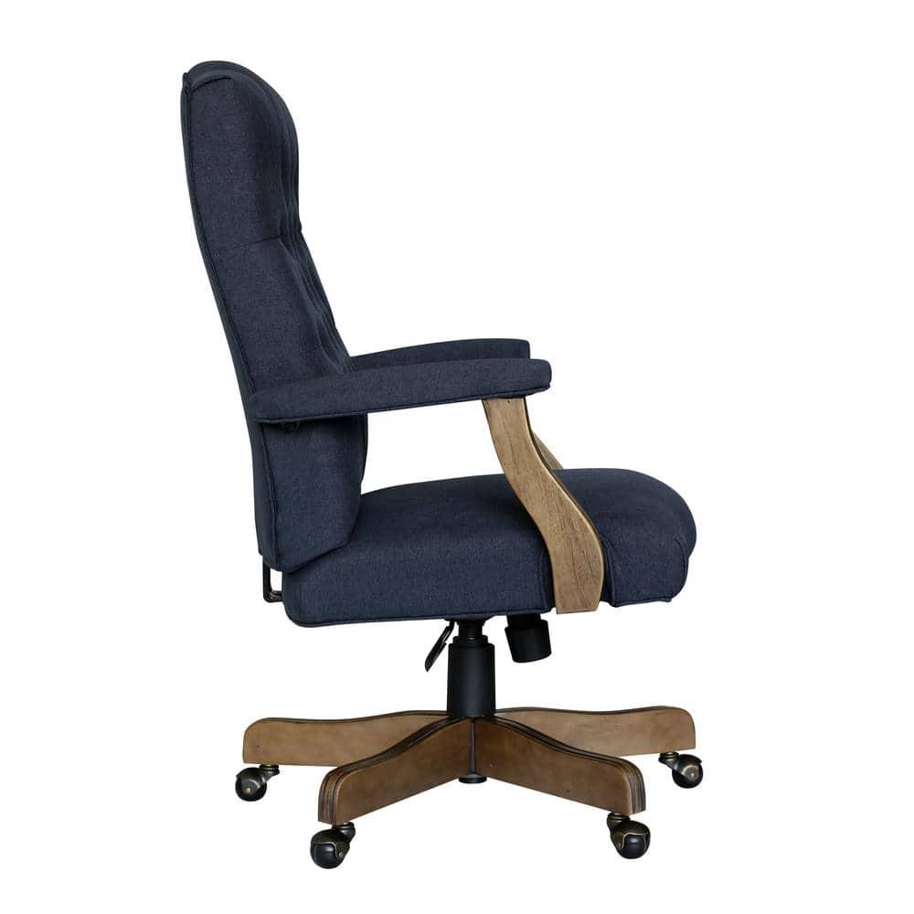 Traditional Executive Chair Navy - Boss Office Products: Commercial Grade, Driftwood Base, Brass Castors