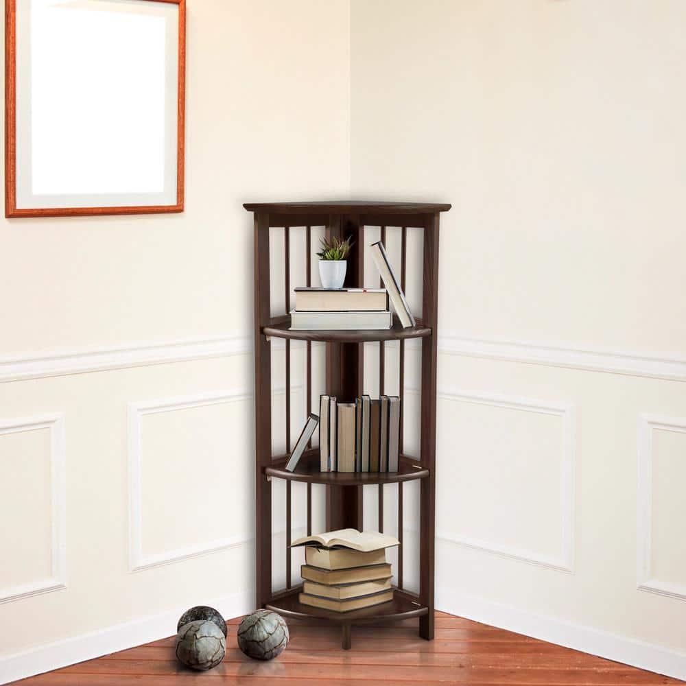 Betterbeds 4-Shelf Corner Folding Bookcase Folding, Wood/Multicolor, 10.25 lbs