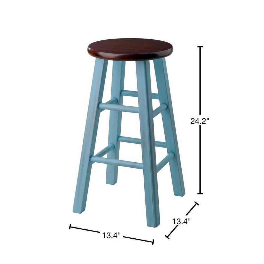 24" Ivy Counter Height Barstool Light Blue/Brown - Winsome: Farmhouse Style, Round Seat, Wood Frame