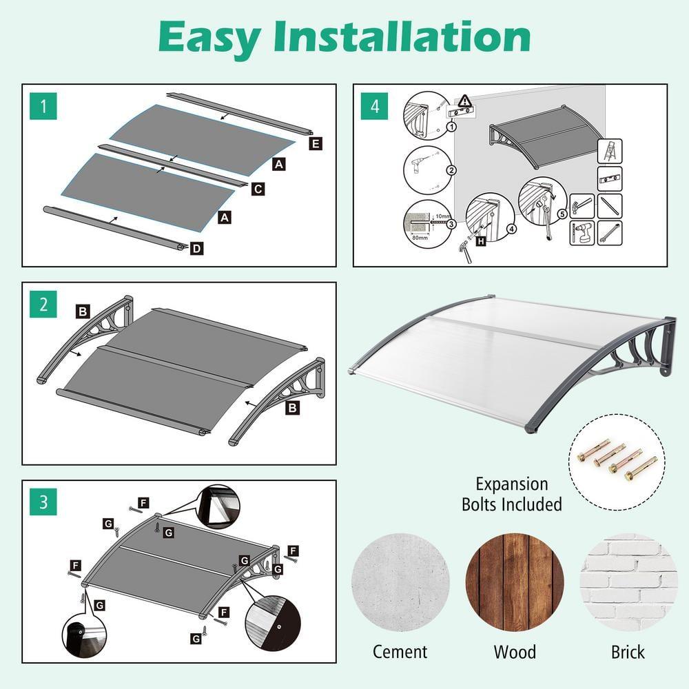 48" x 40" Window Awning, Awnings for Doors, with Hollow Sheet, Rain Snow Sunlight, Outdoor Awning Canopy Exterior for Porch, Deck, Patio, Balcony, Gray