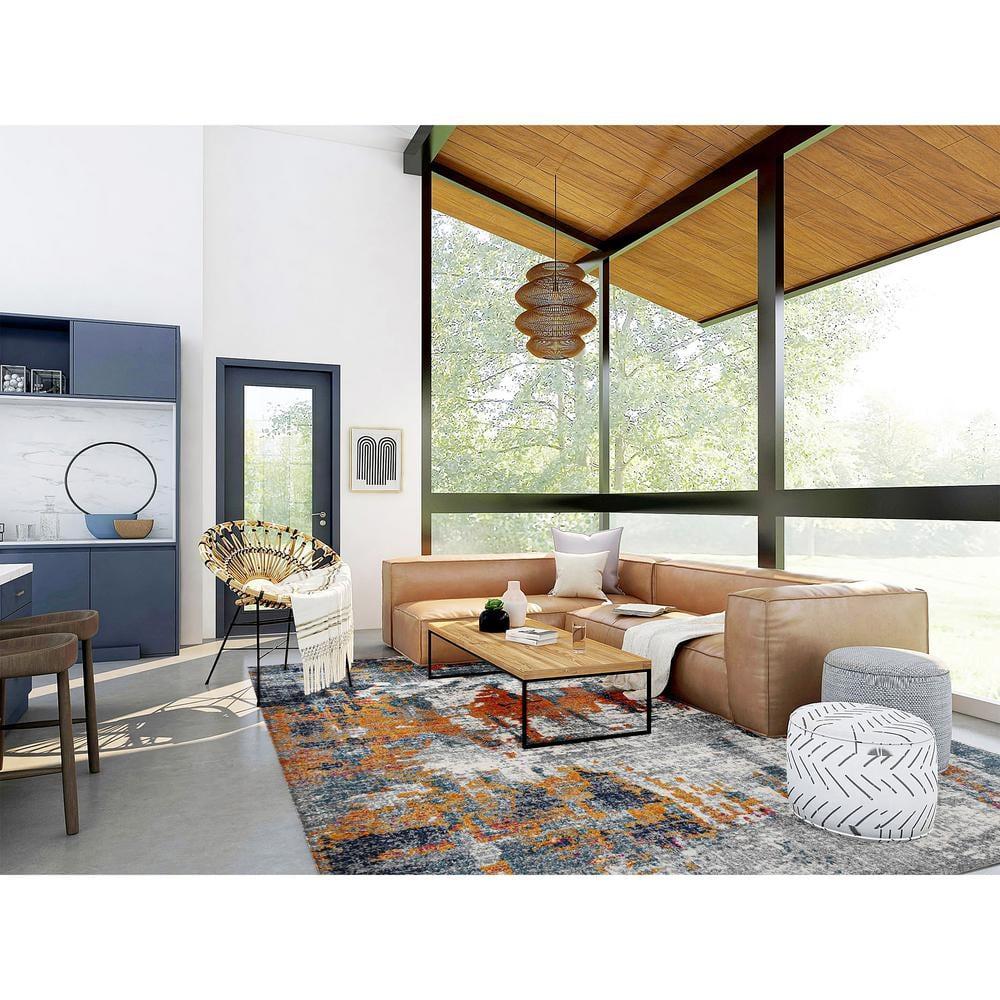 Chelsea Abstract Transitional Durable Performance Orange/Blue Area Rug