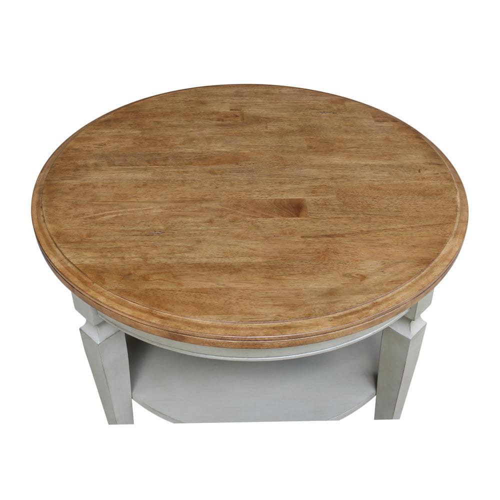 Vista Round Coffee Table Brown - International Concepts: Modern Two-Tone Wood, Fixed Shelf, 20.3"H x 38"W