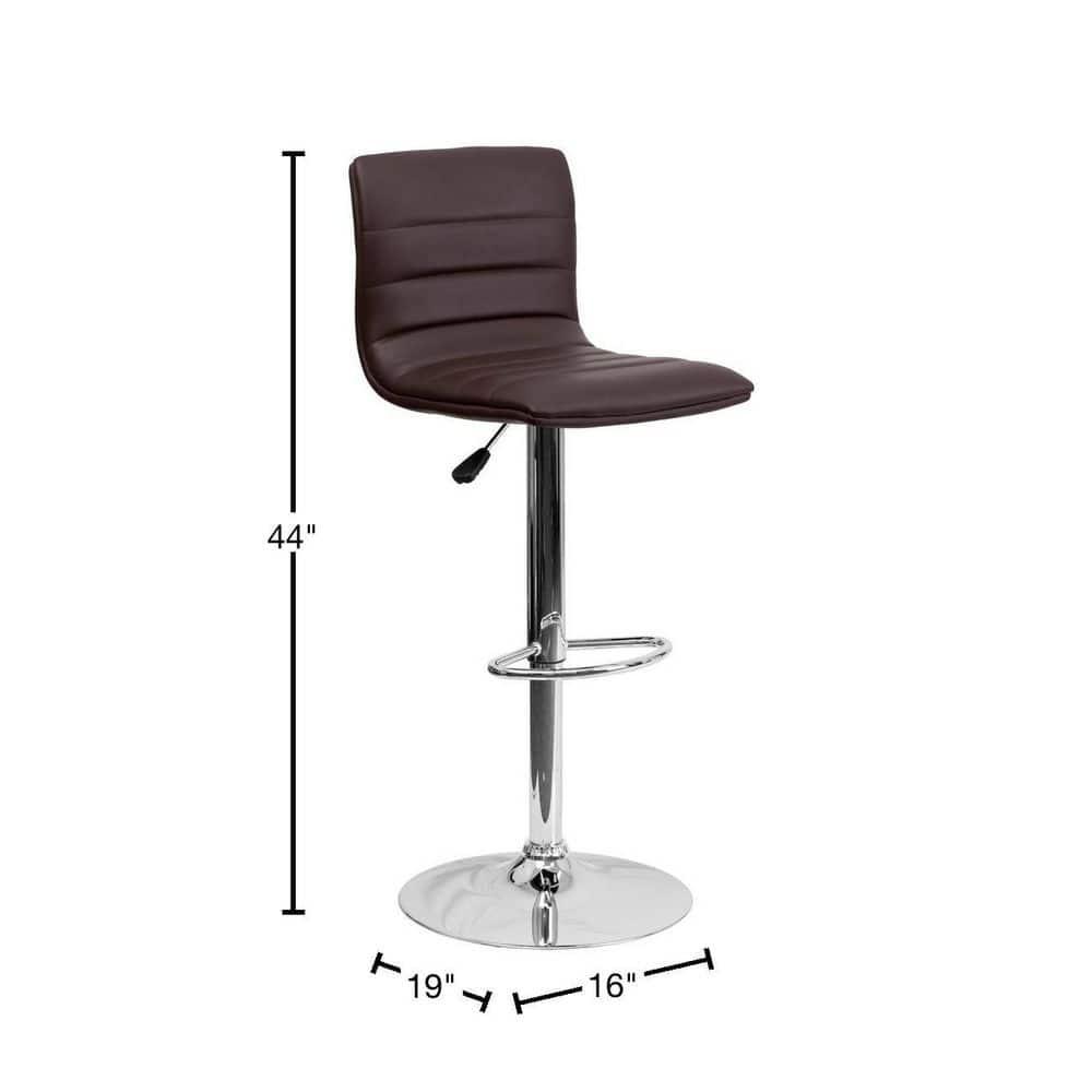 Flash Furniture Modern Brown Vinyl Adjustable Bar Stool with Back, Counter Height Swivel Stool with Chrome Pedestal Base