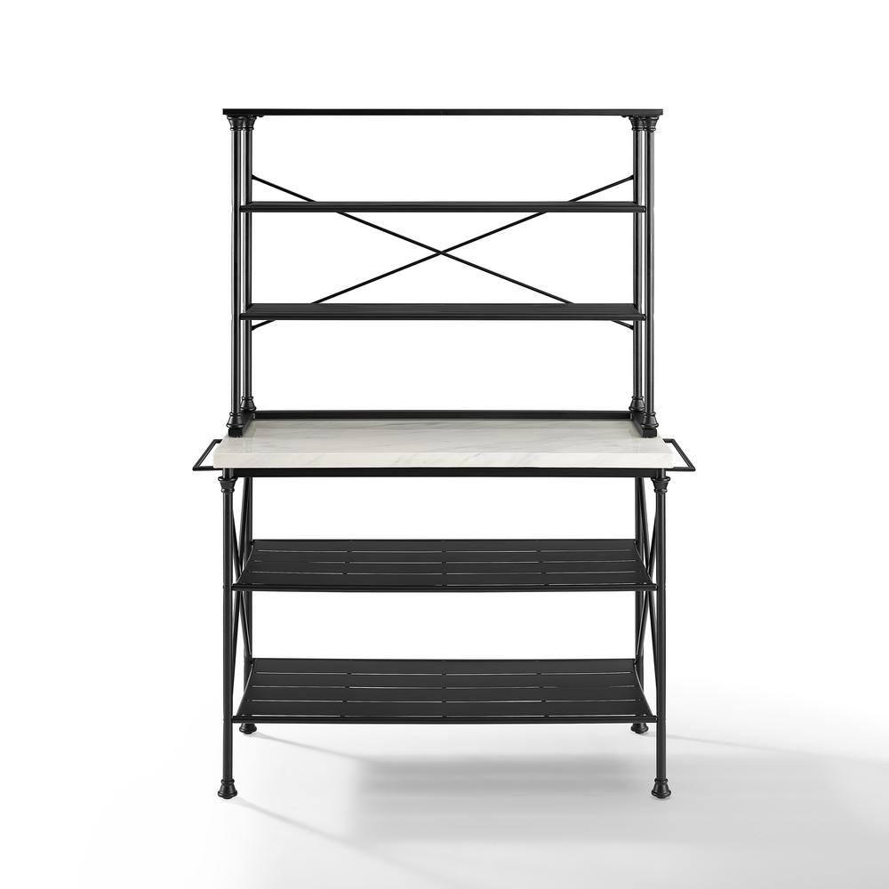 Madeleine Kitchen Island and Hutch Matte Black - Crosley: Veneer Surface, Metal Frame, 6 Open Shelves