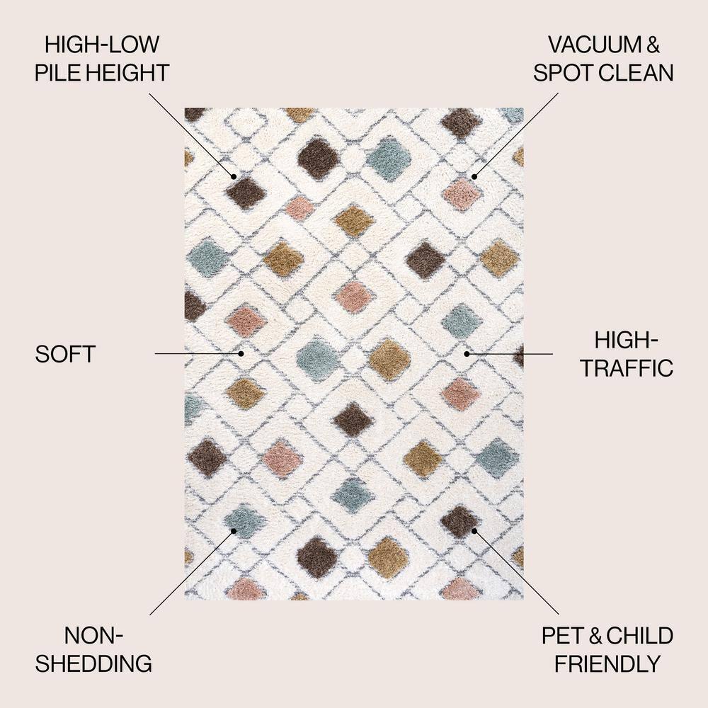3' x 5' Astrid Retro Trellis High-Low Area Rug, Multi/Cream - JONATHAN Y