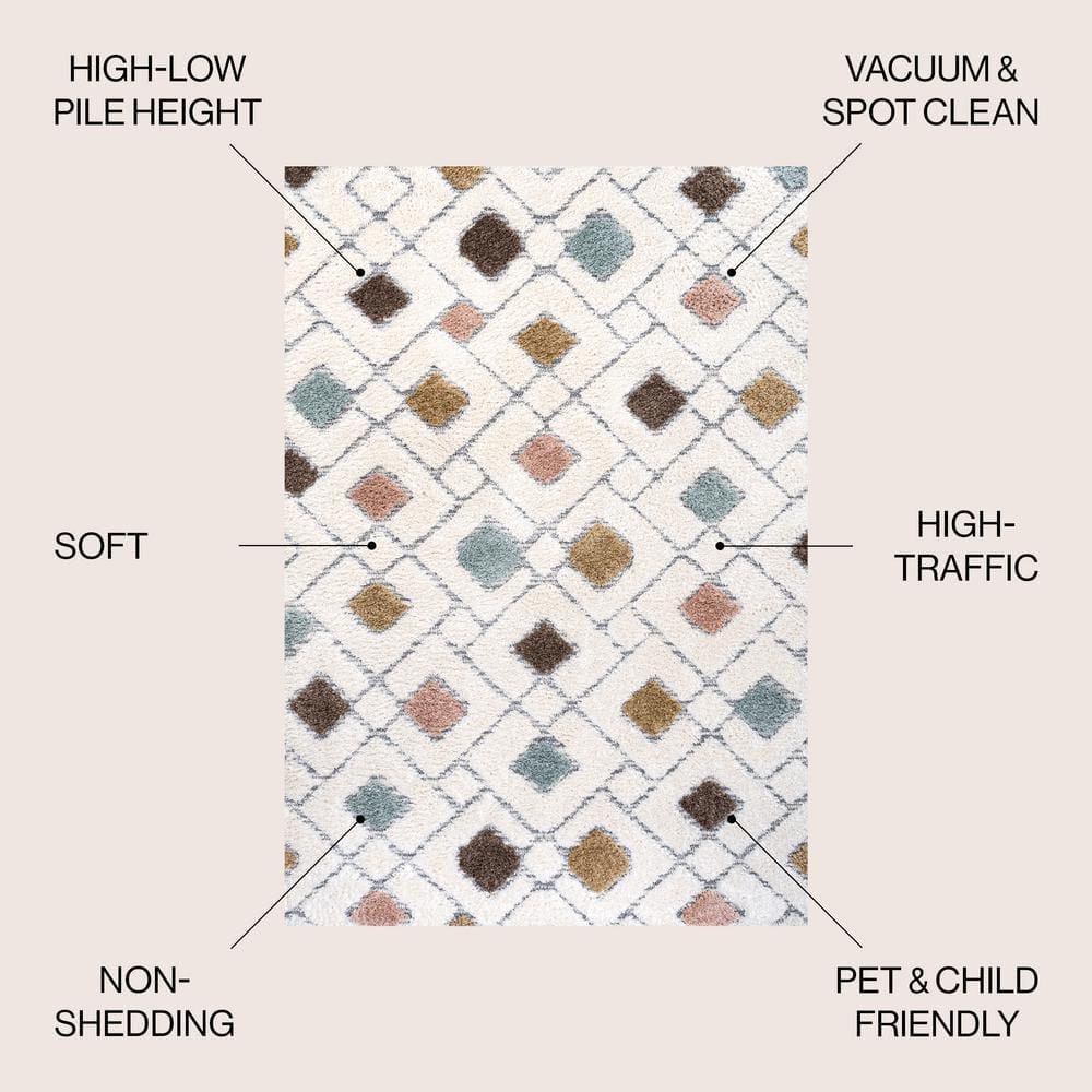 4' x 6' Astrid Retro Trellis High-Low Area Rug, Multi/Cream - JONATHAN Y