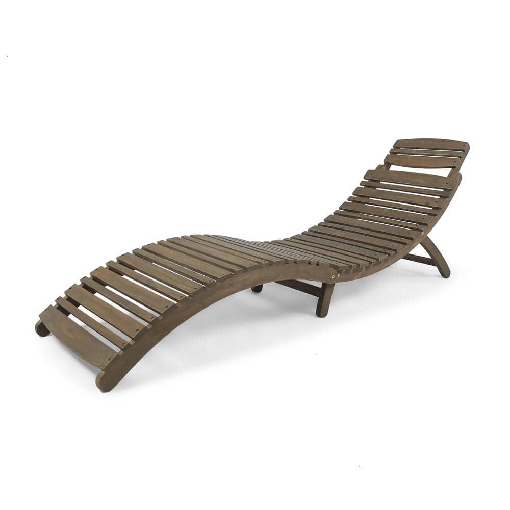 Christopher Knight Home Lisbon Outdoor Acacia Wood Folding Armless Chaise Lounge (Set of 2), Gray