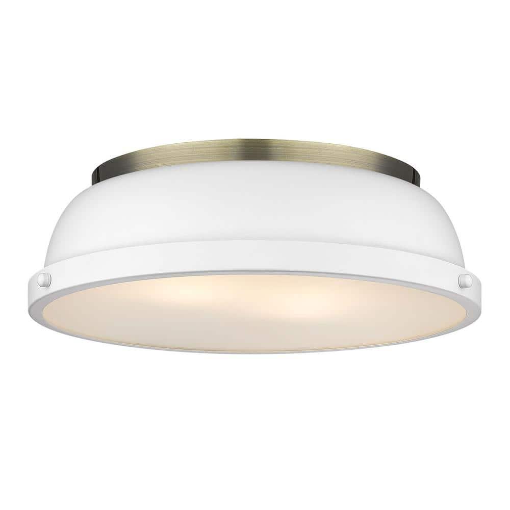 Golden Lighting Duncan 2-Light Flush Mount in Aged Brass with Matte White