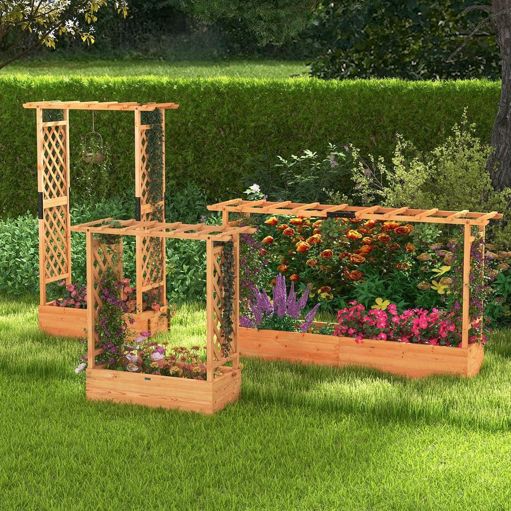 Yardi Yard Raised Garden Bed with Side Trellis Hanging Roof and Planter Box-Orange, Raised Garden Bed for Patio or Yard Gardening