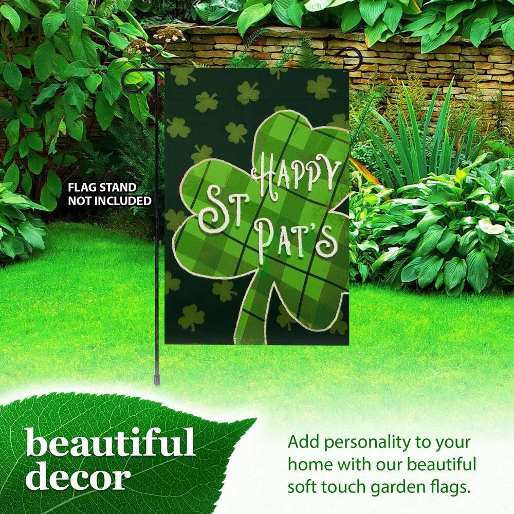 Green Plaid Shamrock St. Patrick's Day Garden Flag 12x18 IN