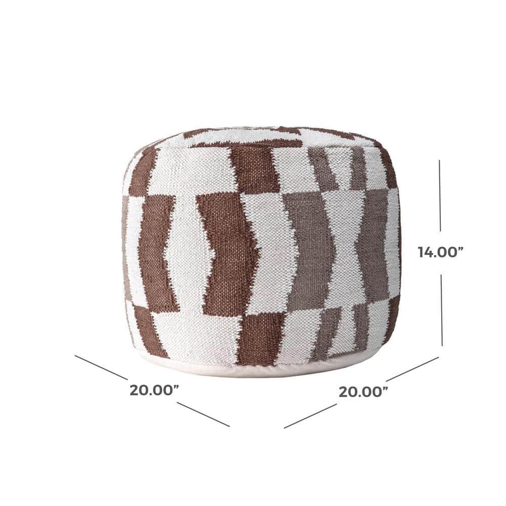 Vienna Herringbone Filled Ottoman Ivory Round Pouf