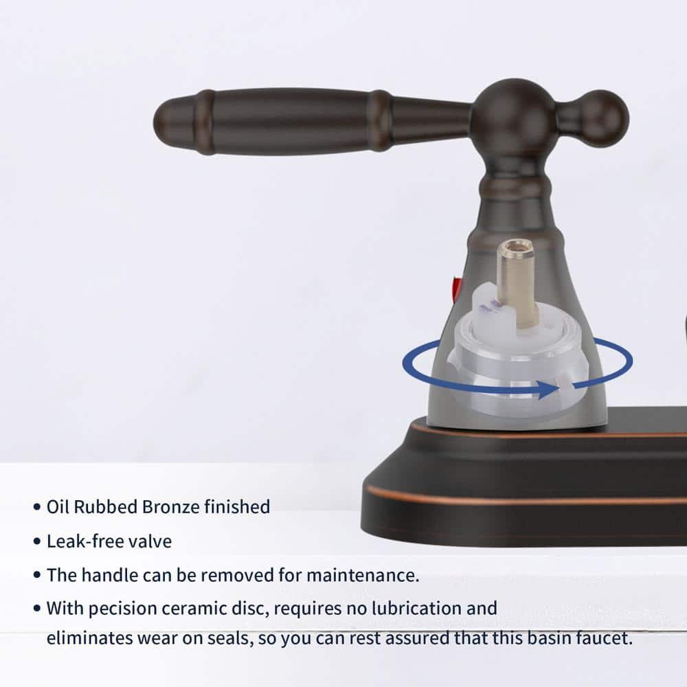 Oil Rubbed Bronze Bathroom Faucet - 360 Degree Swivel Spout, 4 Inch Centerset, Modern Design, 3 Hole Lavatory Faucet