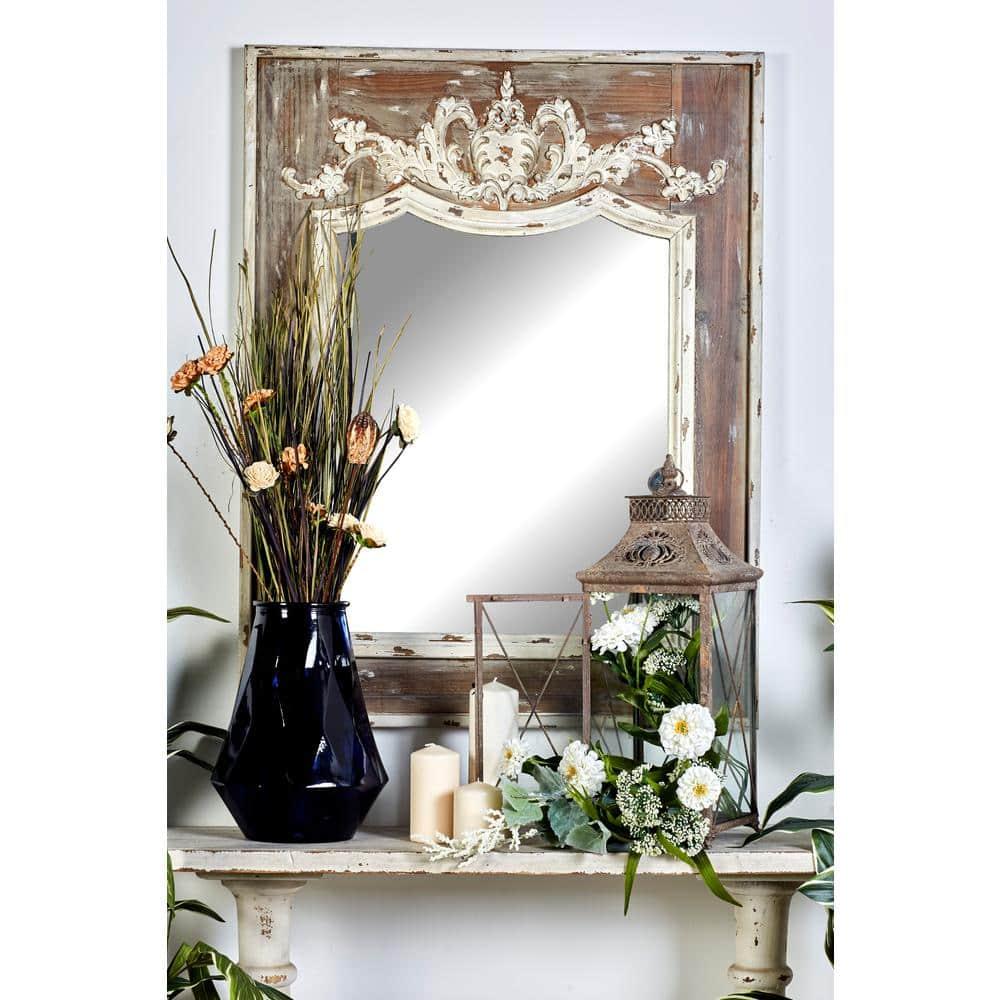 Ophelia & Co. Eberhart Wood Vintage Inspired Acanthus Scroll Floral Brown Wall Mirror with Distressed Cream Accents