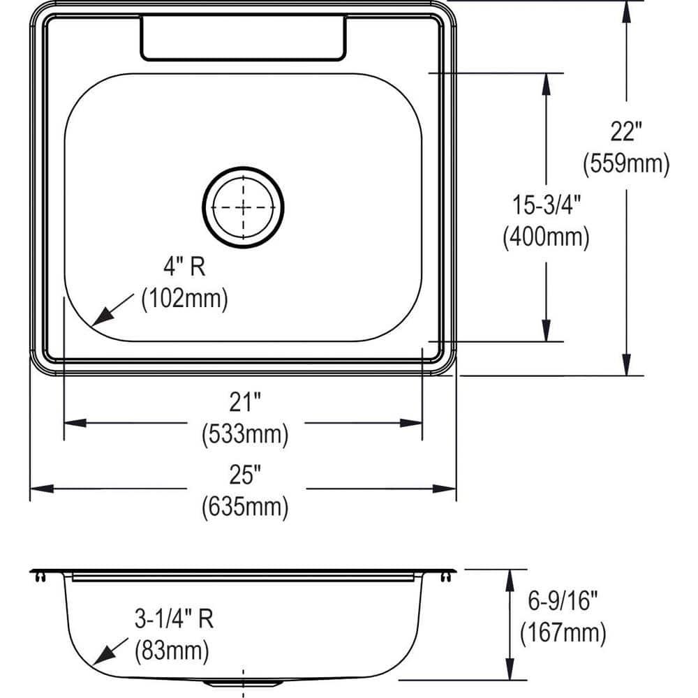 Dayton 25" L x 22" W Drop-In Kitchen Sink