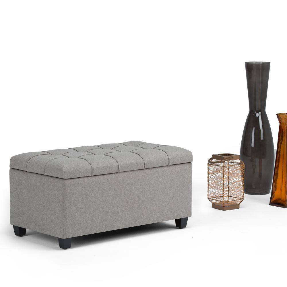 Simpli Home Sienna 33"W Upholstered Storage Ottoman Bench with Lift-Up Tufted Top