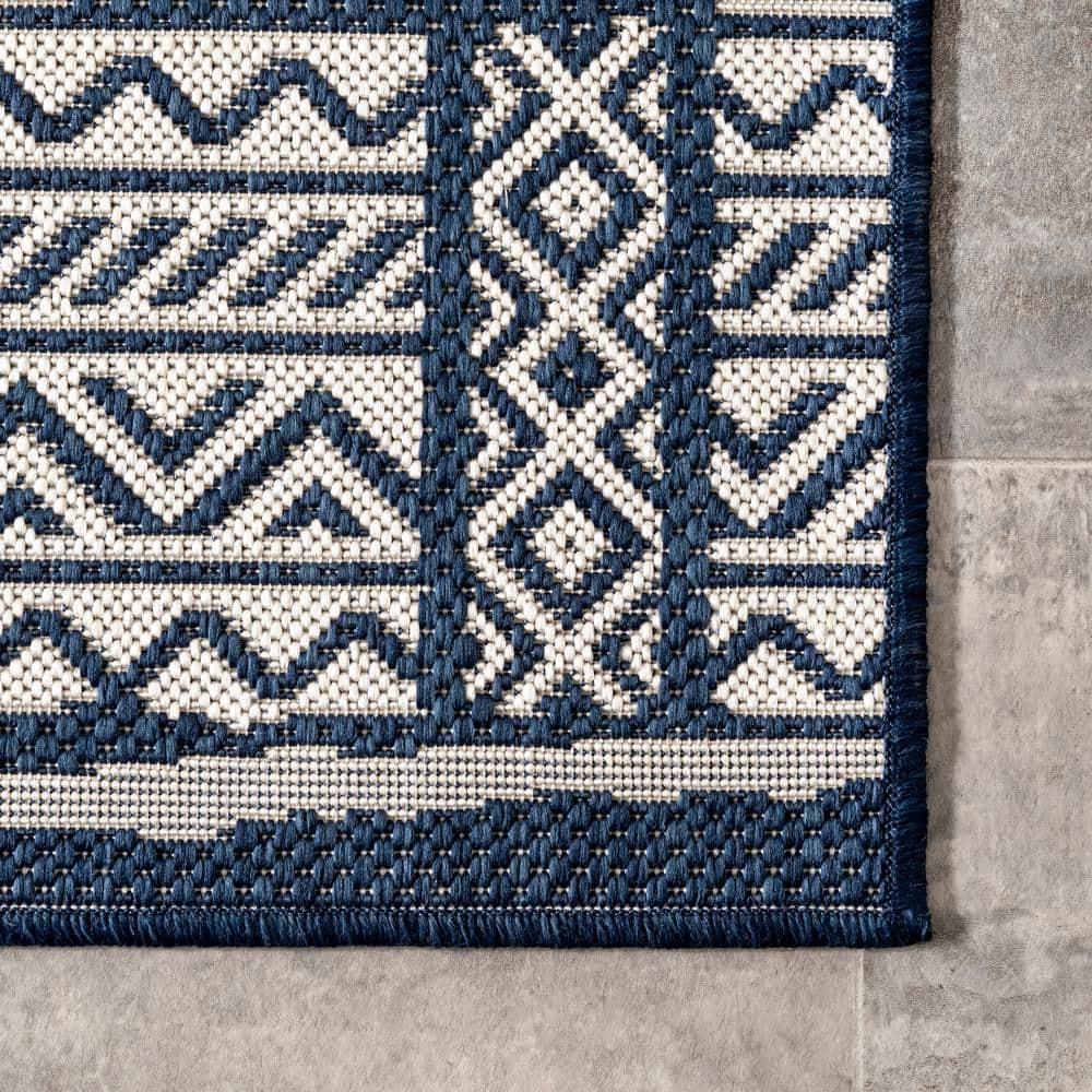 4'x6' Abbey Geometric Striped Indoor and Outdoor Area Rug Navy - nuLOOM: Low Pile, Rectangle, Polypropylene & Polyester