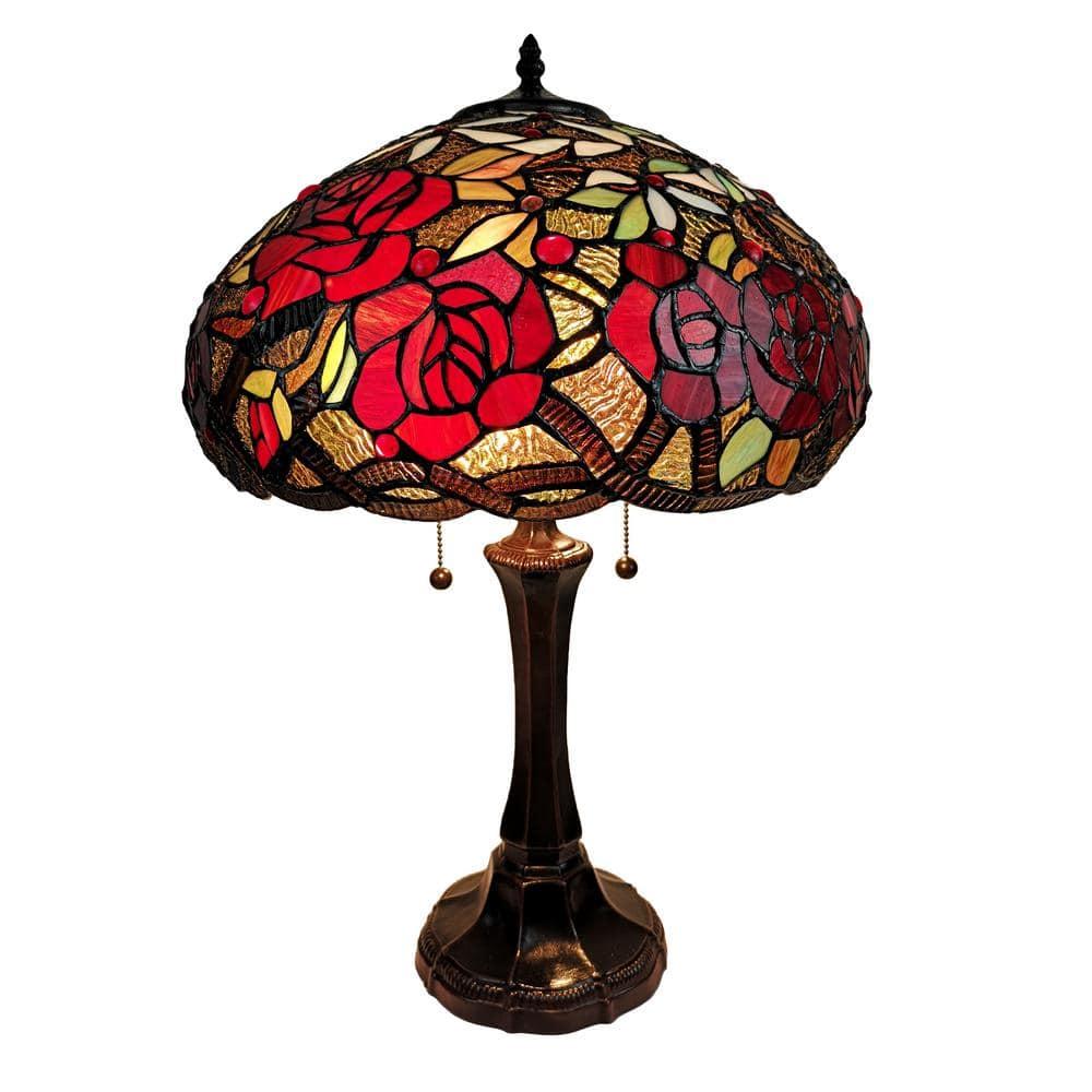 Amora Lighting  24 in. Tiffany Style Red Roses Table Lamp