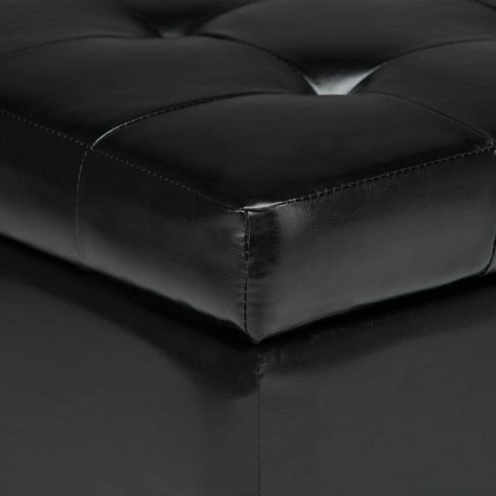 Simpli Home Cosmopolitan 34"W Upholstered Storage Ottoman with Tufted Design and Large Interior Storage