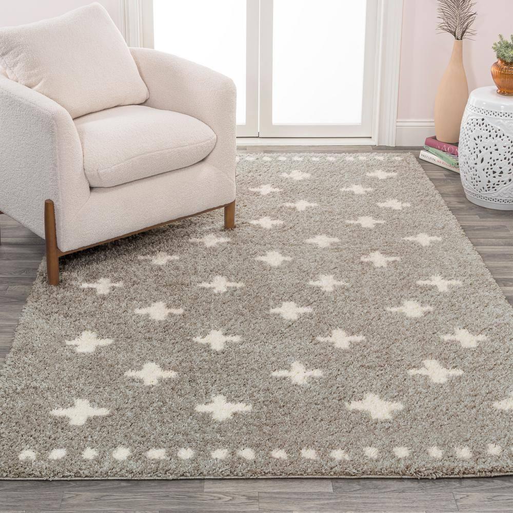JONATHAN Y Cristo Berber Geometric Shag Gray/Ivory 3 ft. x 5 ft. Area Rug