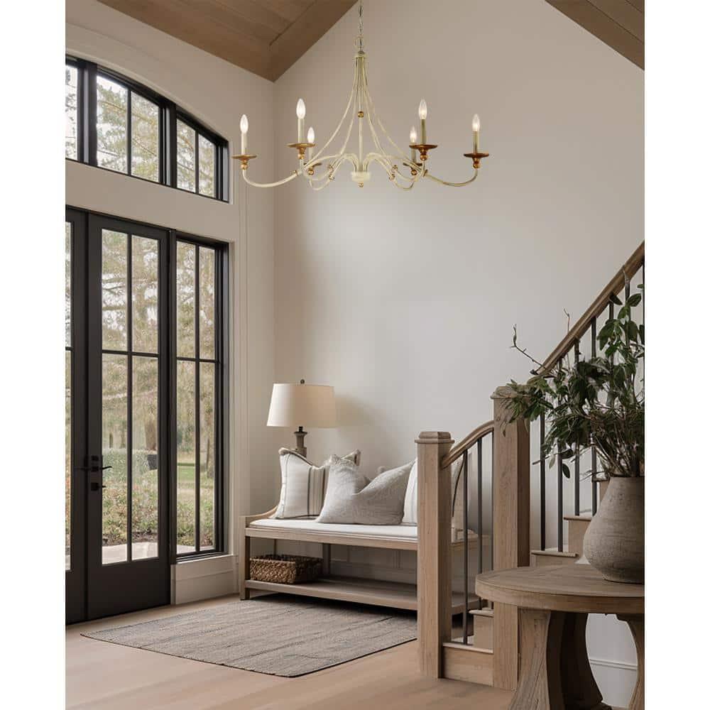 Minka Lavery White Gold Chandelier 40" Wide Farmhouse French 6-Light Fixture for Dining Room House Foyer Kitchen Entryway Bedroom