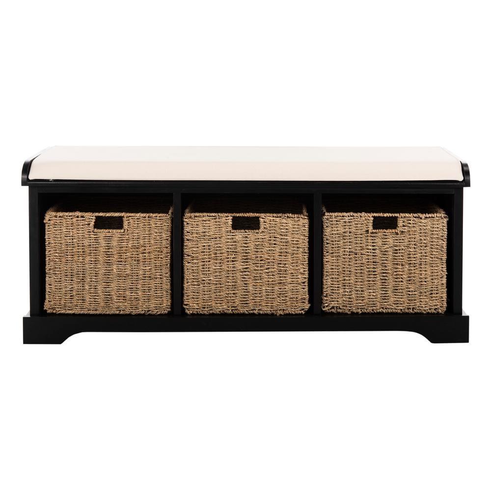 Lonan  Wicker Storage Bench - Black - Safavieh