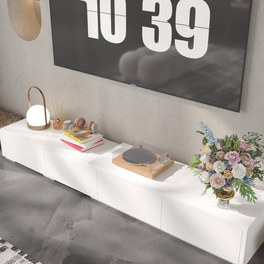 MONSLIPA Entertainment Center TV Stand - Expanded, with 4 Drawers, Living Room Decor, White