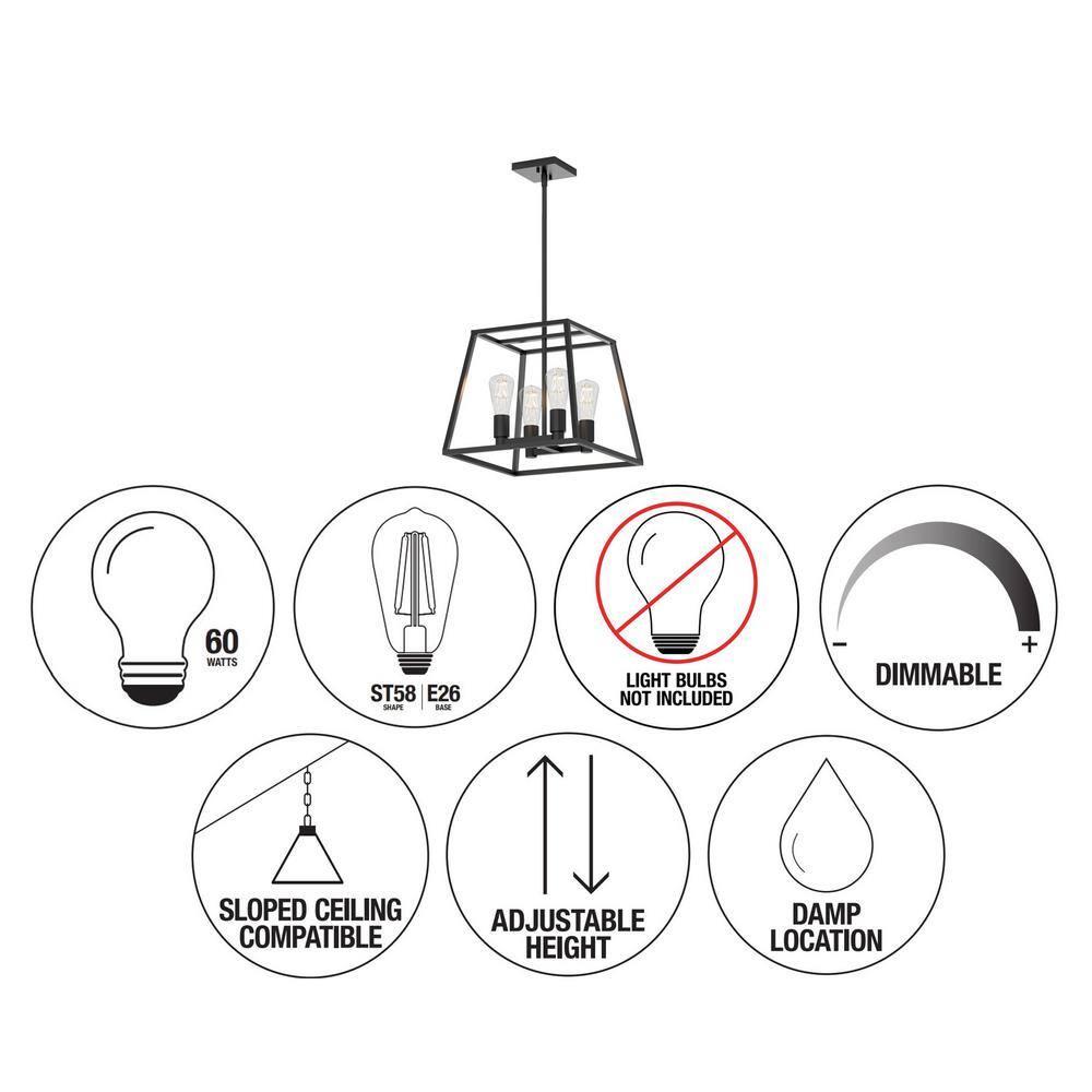 ByEUcuk Carter Farmhouse Chandelier, Matte Black - Geometric Square Pendant Light Ideal for Dining Room, Kitchen Island Light, Made of Steel, Bulb Not Included