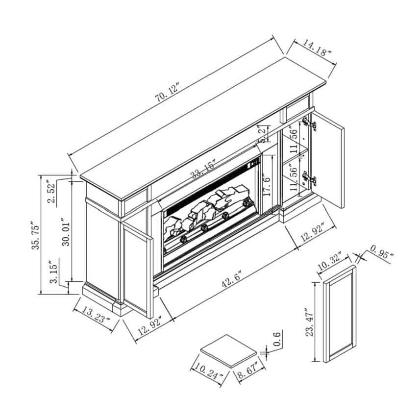 Festivo 70" Farmhouse Freestanding Electric Fireplace Light Gray