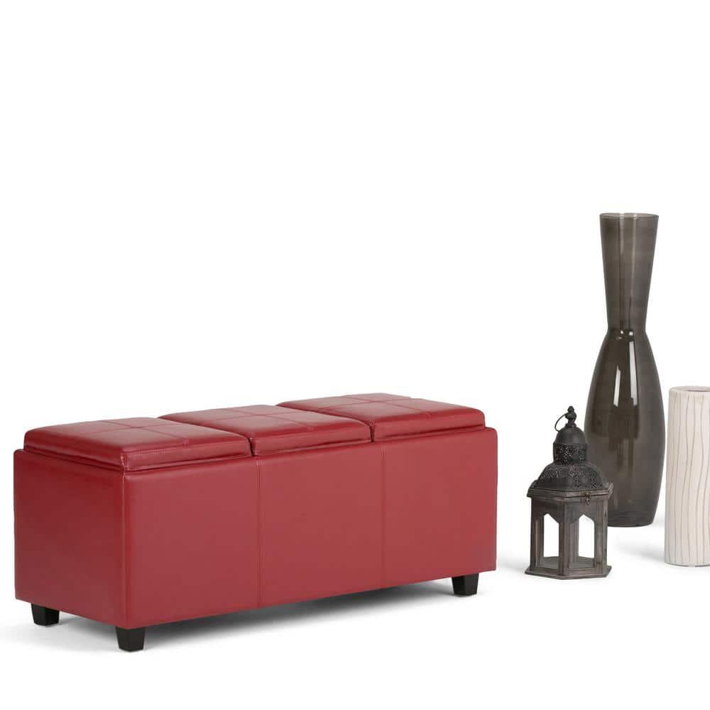 Simpli Home Avalon 42"W Upholstered Storage Ottoman with 3 Flip-Over Serving Trays