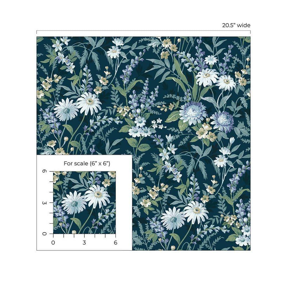 NextWall  Vintage Floral Peel and Stick Wallpaper 20.5 in. W x 18 ft. L - Teal